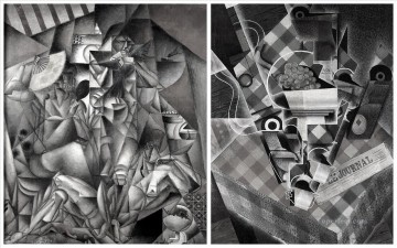 Black and White Painting - black and white Still Life with Checked Tablecloth